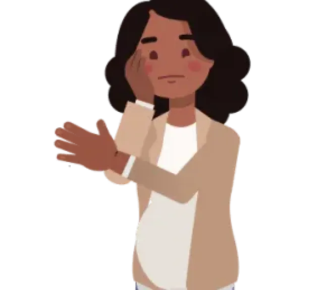 Pregnant person touching face